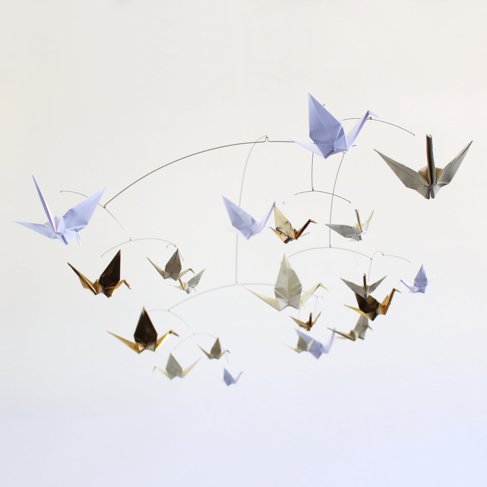 Large Calder Style Paper Crane Mobile in Solid Colors