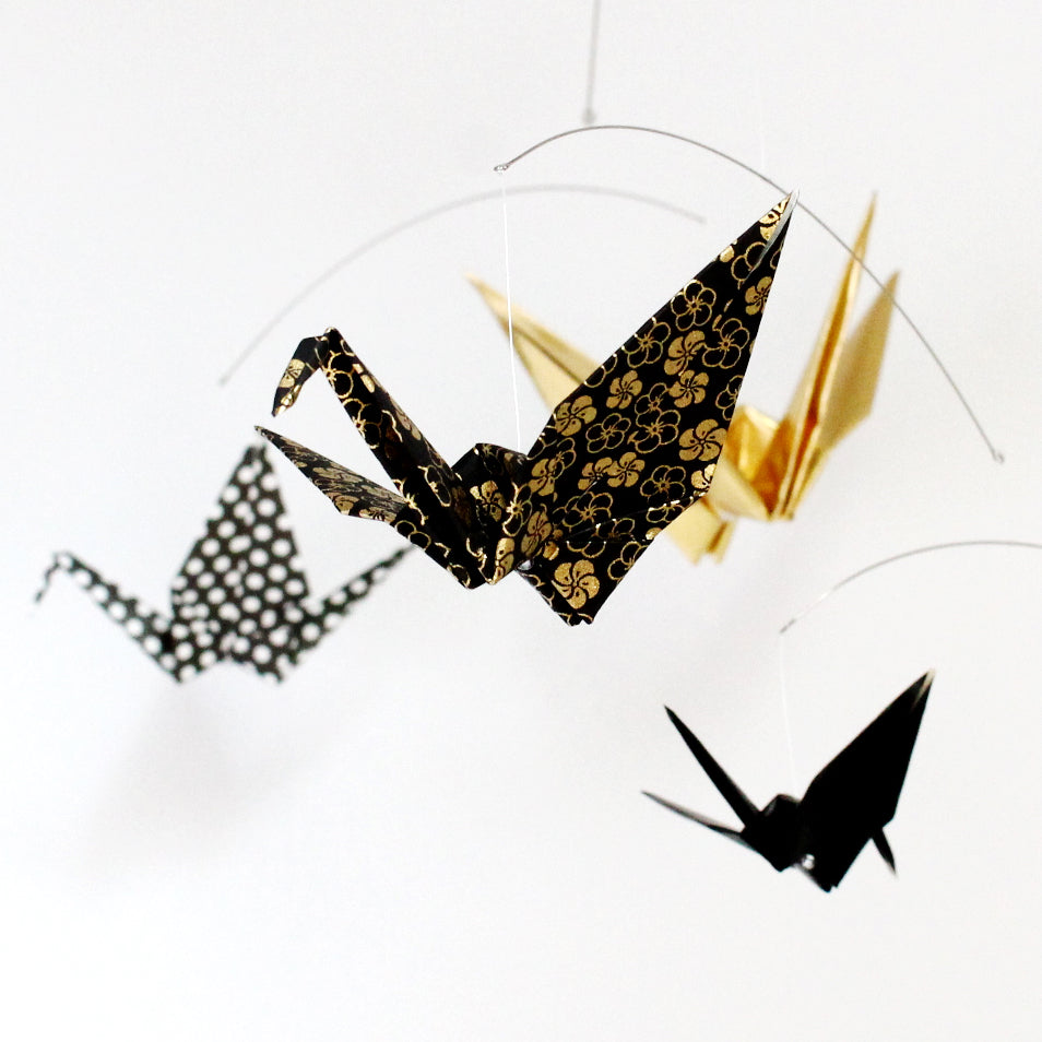 Origami Paper Crane Mobile with Handmade Paper