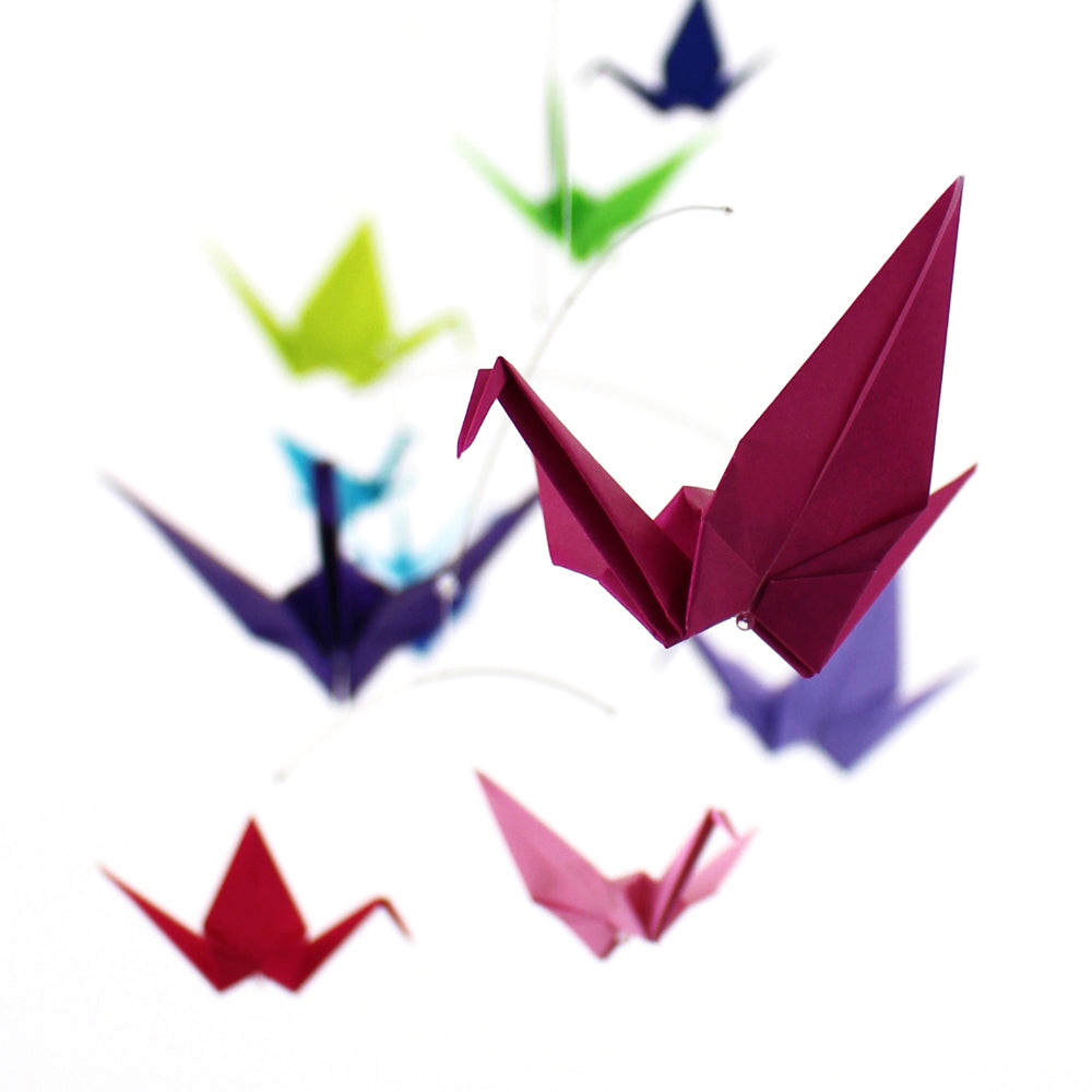 Rainbow Origami Crane Hanging Mobile Set of 6 Hand Folded Pastel Colored  Paper Cranes With Glass Pearl Bead Accents, PI014 