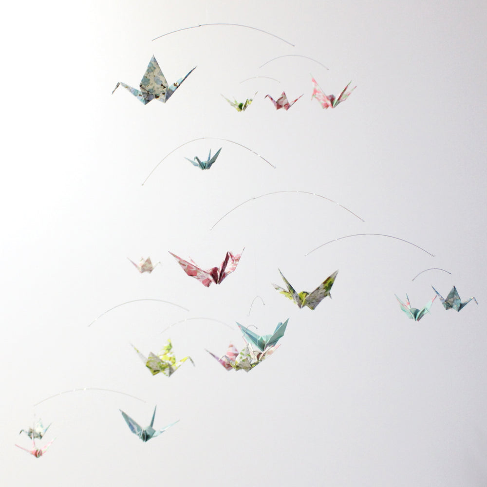 Origami Paper Crane Mobile with Handmade Paper