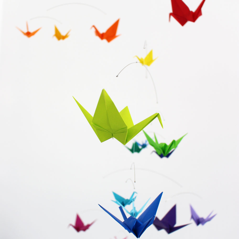 Rainbow Origami Paper Crane Mobile