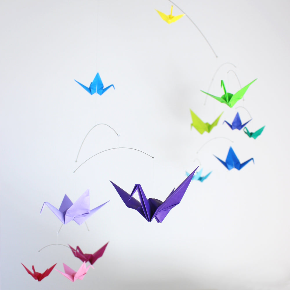 Rainbow Origami Paper Crane Mobile