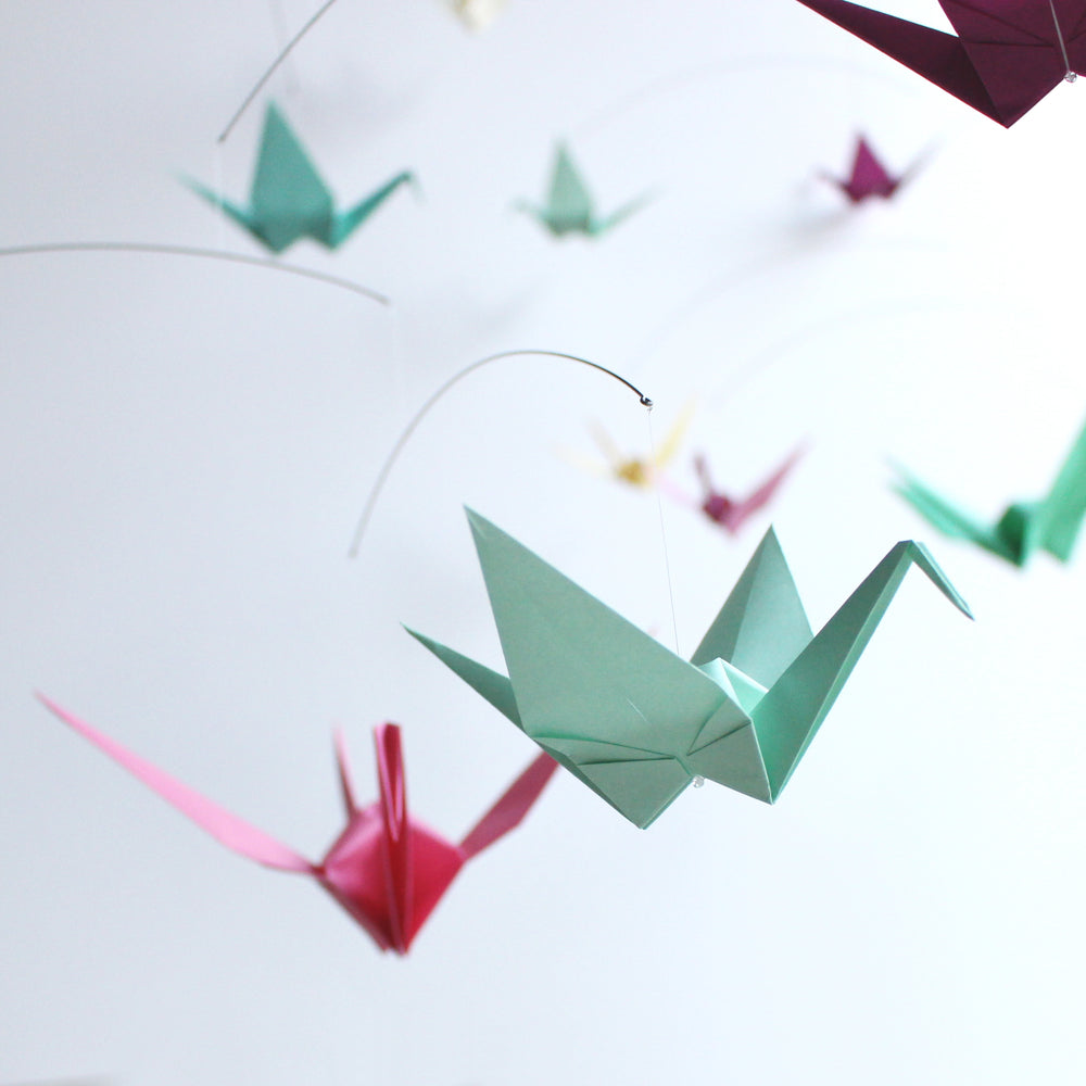 Giant Paper Crane Mobile in Solid Colors